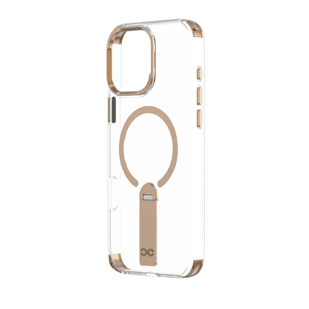 Infinyty Aurum Transparent Case with Gold Metal Camera Ring & Stand for iPhone 16 Pro, Desert Titanium - Image 5