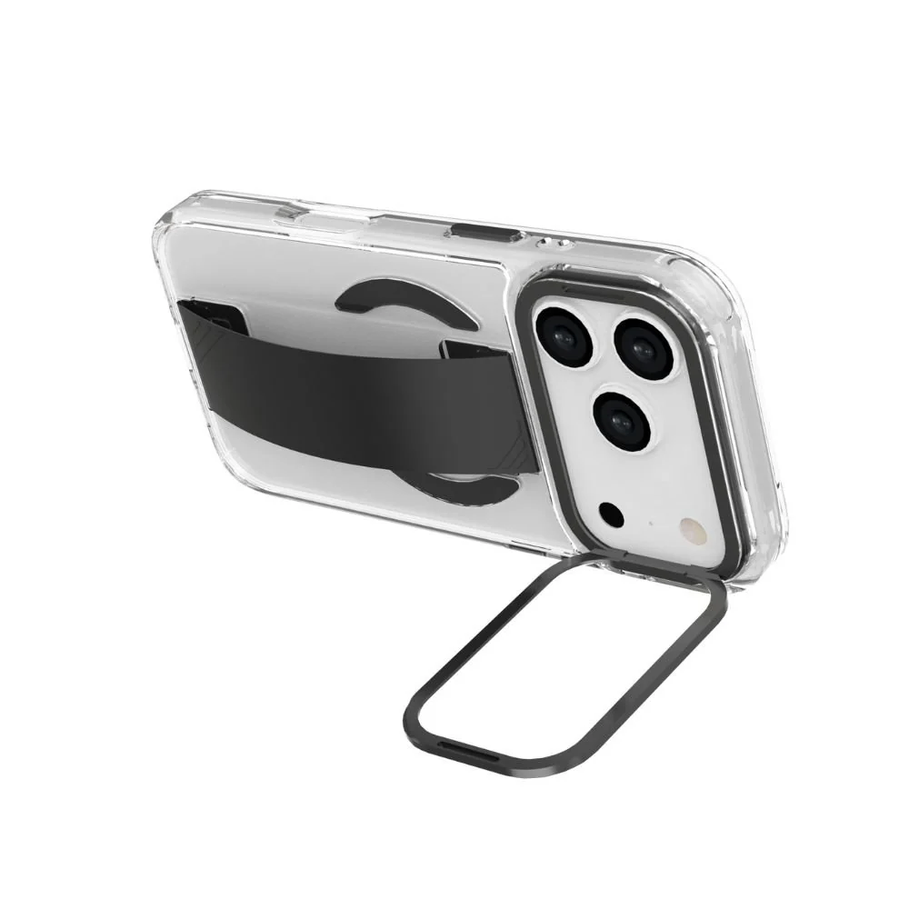 Infinyty Grypsta Clear iPhone Case with Black Grip and Metallic Camera Stand for iPhone 17 Pro - Image 2