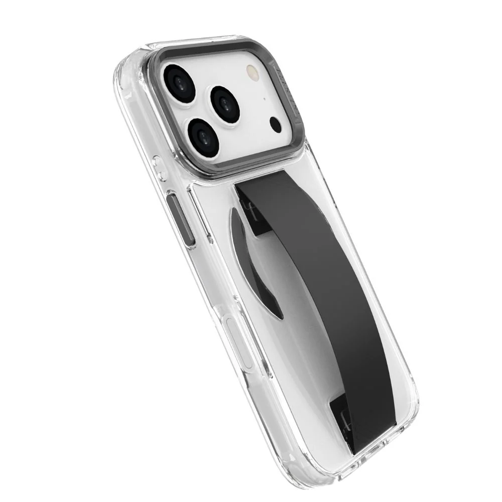 Infinyty Grypsta Clear iPhone Case with Black Grip and Metallic Camera Stand for iPhone 17 Pro - Image 3
