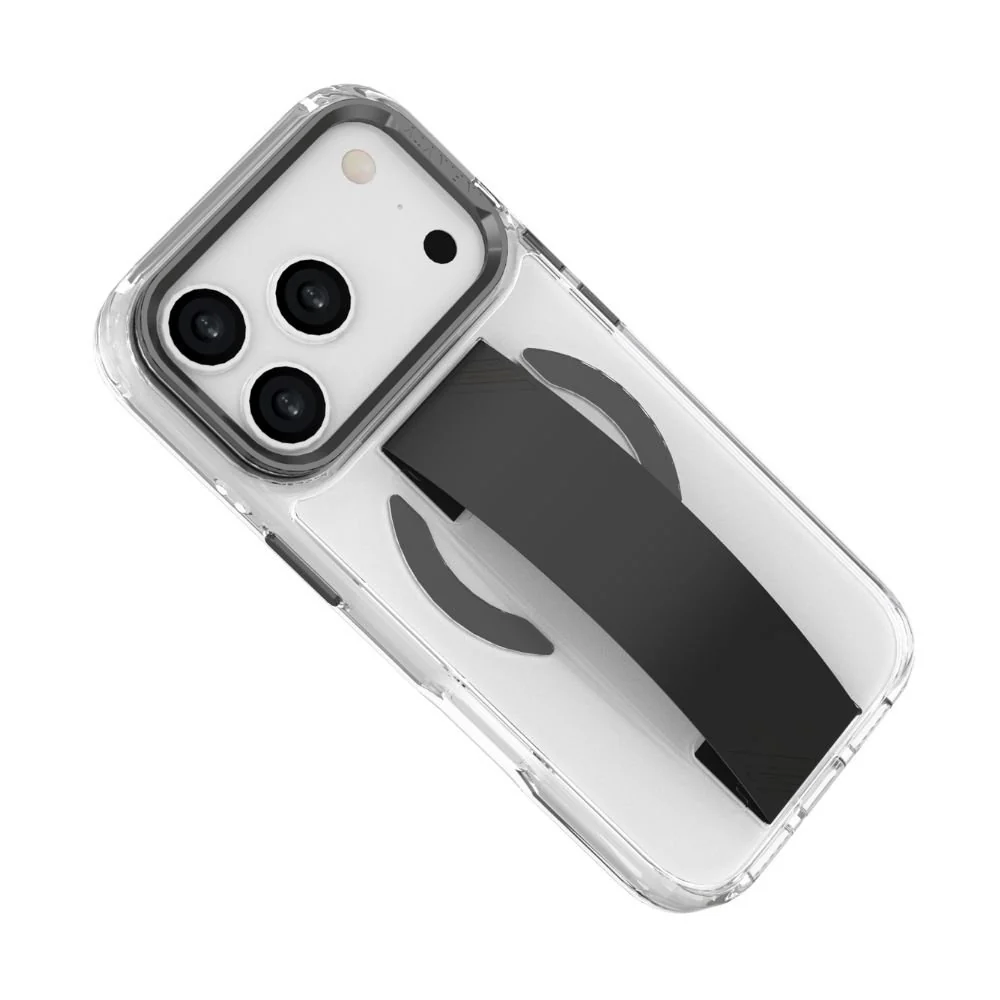 Infinyty Grypsta Clear iPhone Case with Black Grip and Metallic Camera Stand for iPhone 17 Pro - Image 5