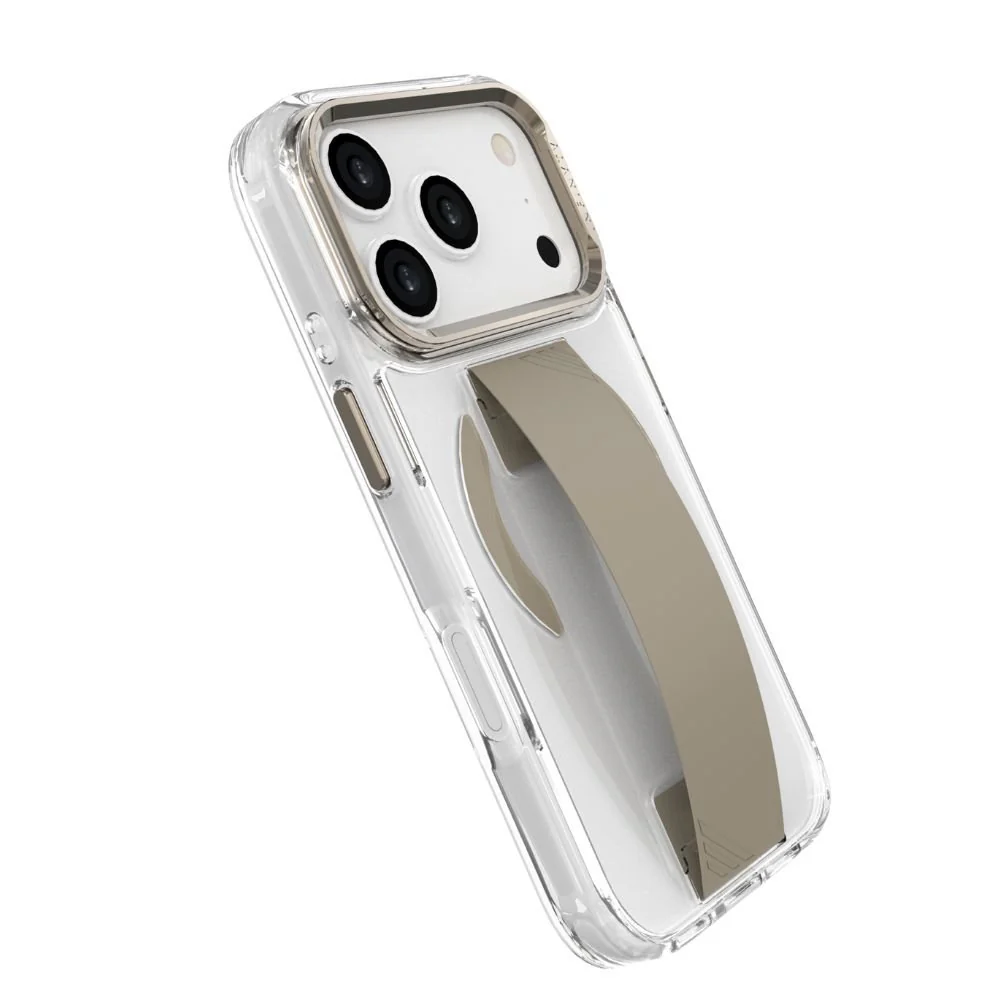 Infinyty Grypsta Clear iPhone Case with Natural Titanium Grip and Metallic Camera Stand for iPhone 17 Pro Max - Image 4