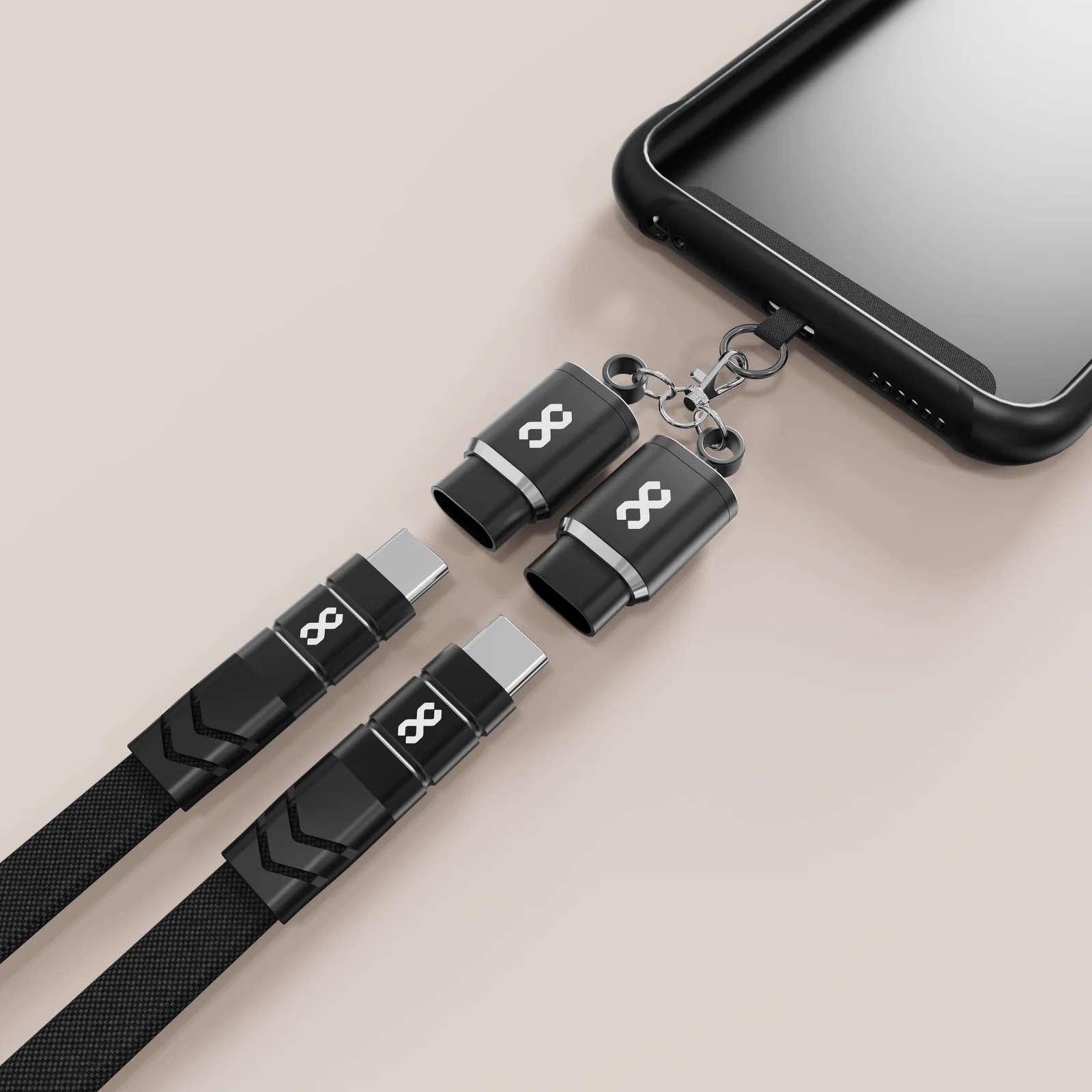 Infinyty Loop Charge Crossbody Flat Cable USB-C to USB-C, 100W, 1m, Black - Image 2