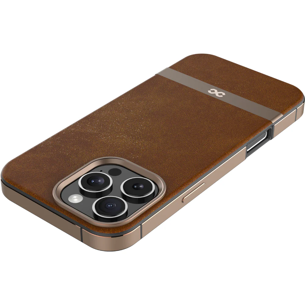 Infinyty Luxe Elite Leather Case with Metal Edges iPhone 16 Pro, Brown - Image 3