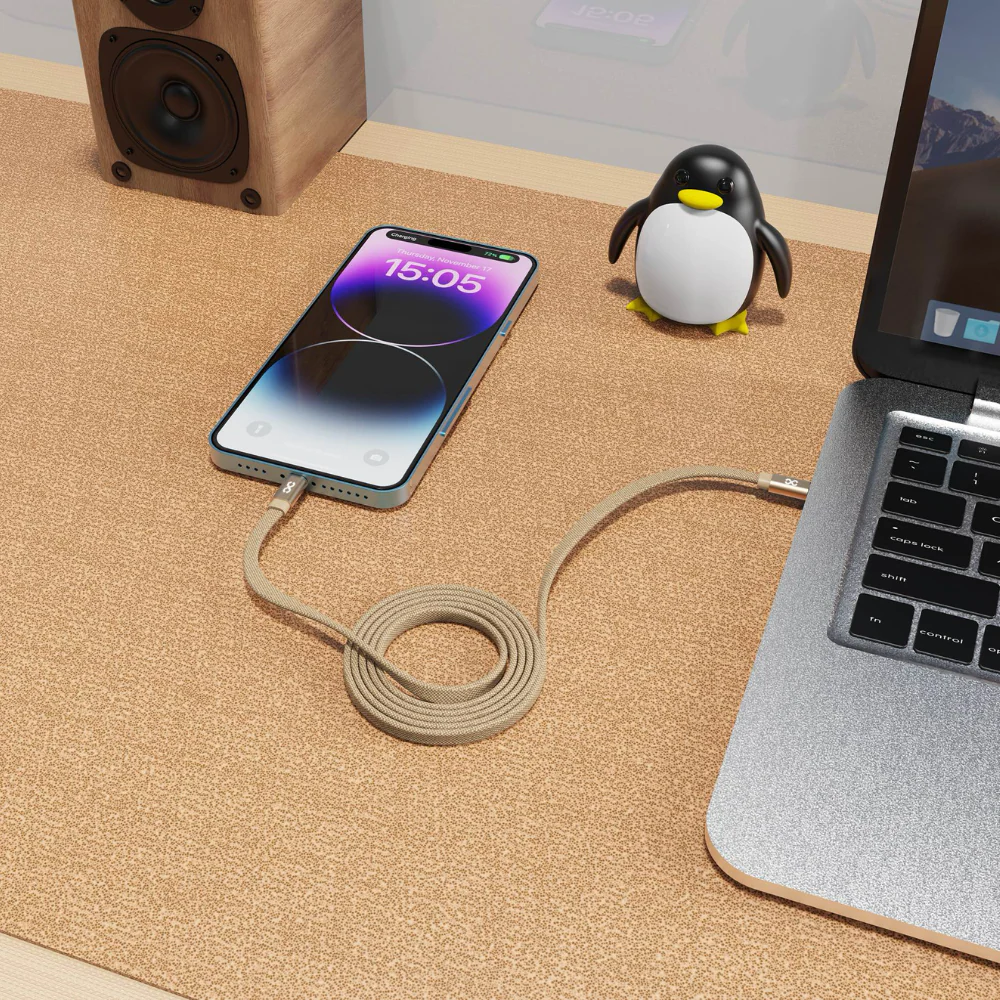 Infinyty Mag Loop Flat Magnetic Braided Cable USB-C to USB-C, 100W, 1m, Brown - Image 3