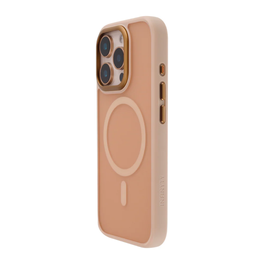 Infinyty Modo Silicone MagSafe Case with Metal Camera Frame and Button iPhone 16 Pro Max, Desert Titanium - Image 2