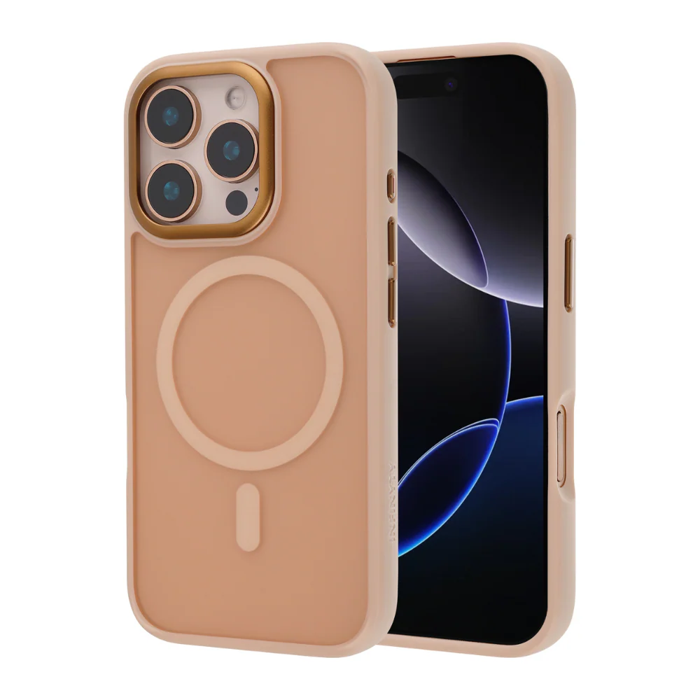 Infinyty Modo Silicone MagSafe Case with Metal Camera Frame and Button iPhone 16 Pro, Desert Titanium