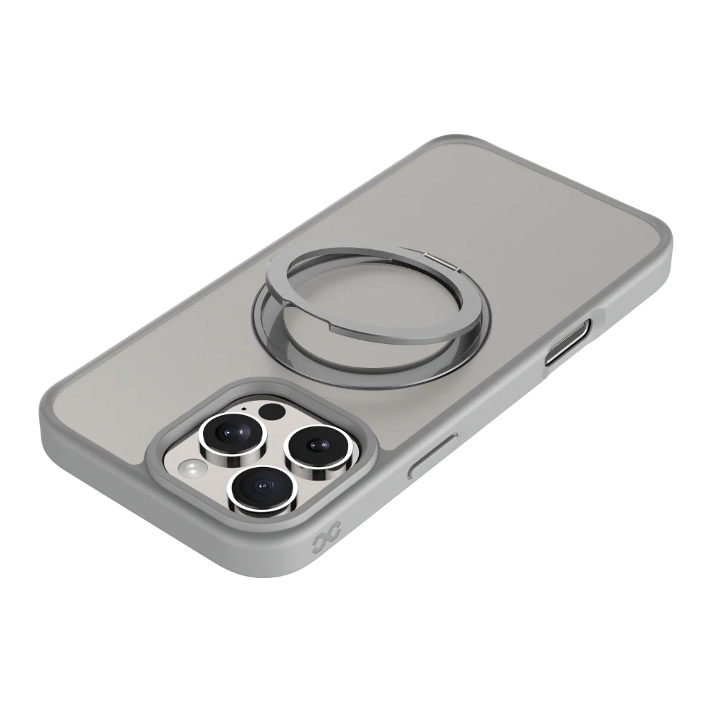Infinyty Pristine Transparent Case with Metal Edges, Ring with Rotatable Stand for iPhone 16 Pro Max, Grey - Image 5