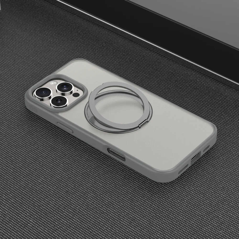 Infinyty Pristine Transparent Case with Metal Edges, Ring with Rotatable Stand for iPhone 16 Pro Max, Grey - Image 6