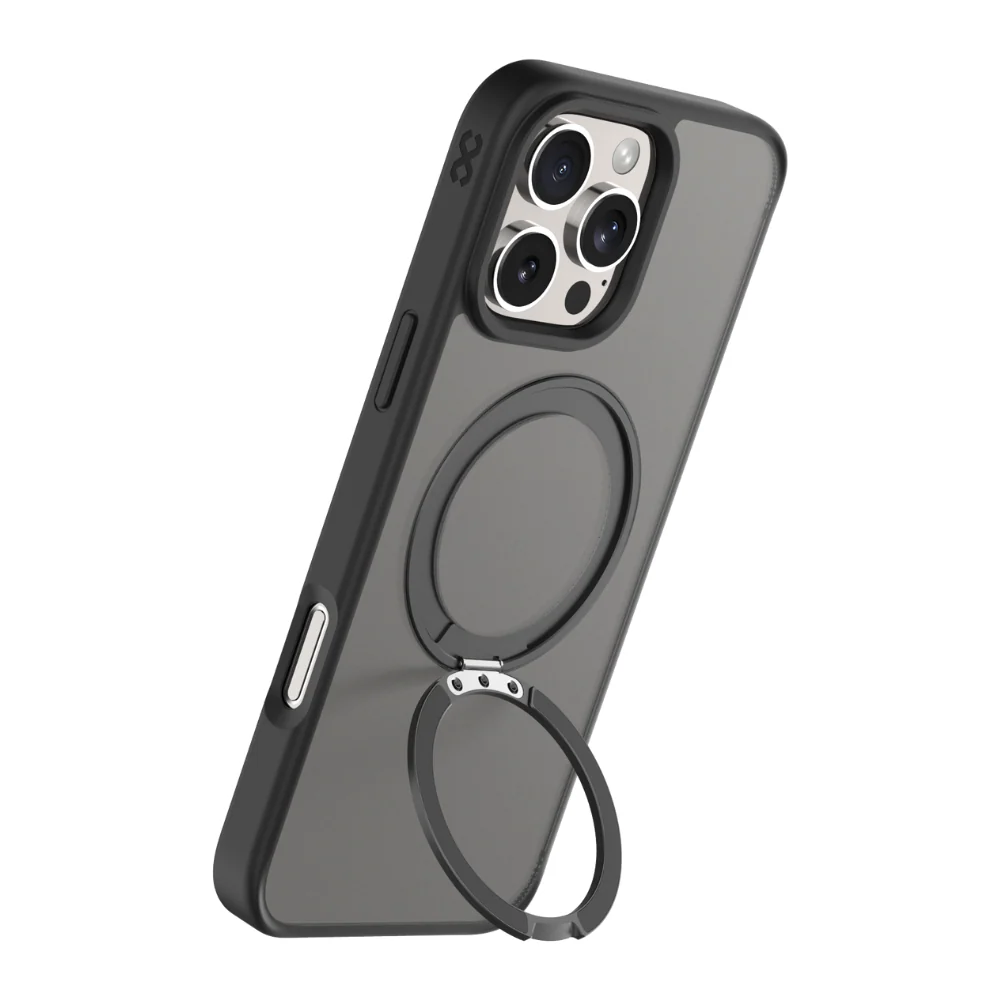 Infinyty Pristine Transparent Case with Metal Edges, Ring with Rotatable Stand for iPhone 16 Pro, Black - Image 4
