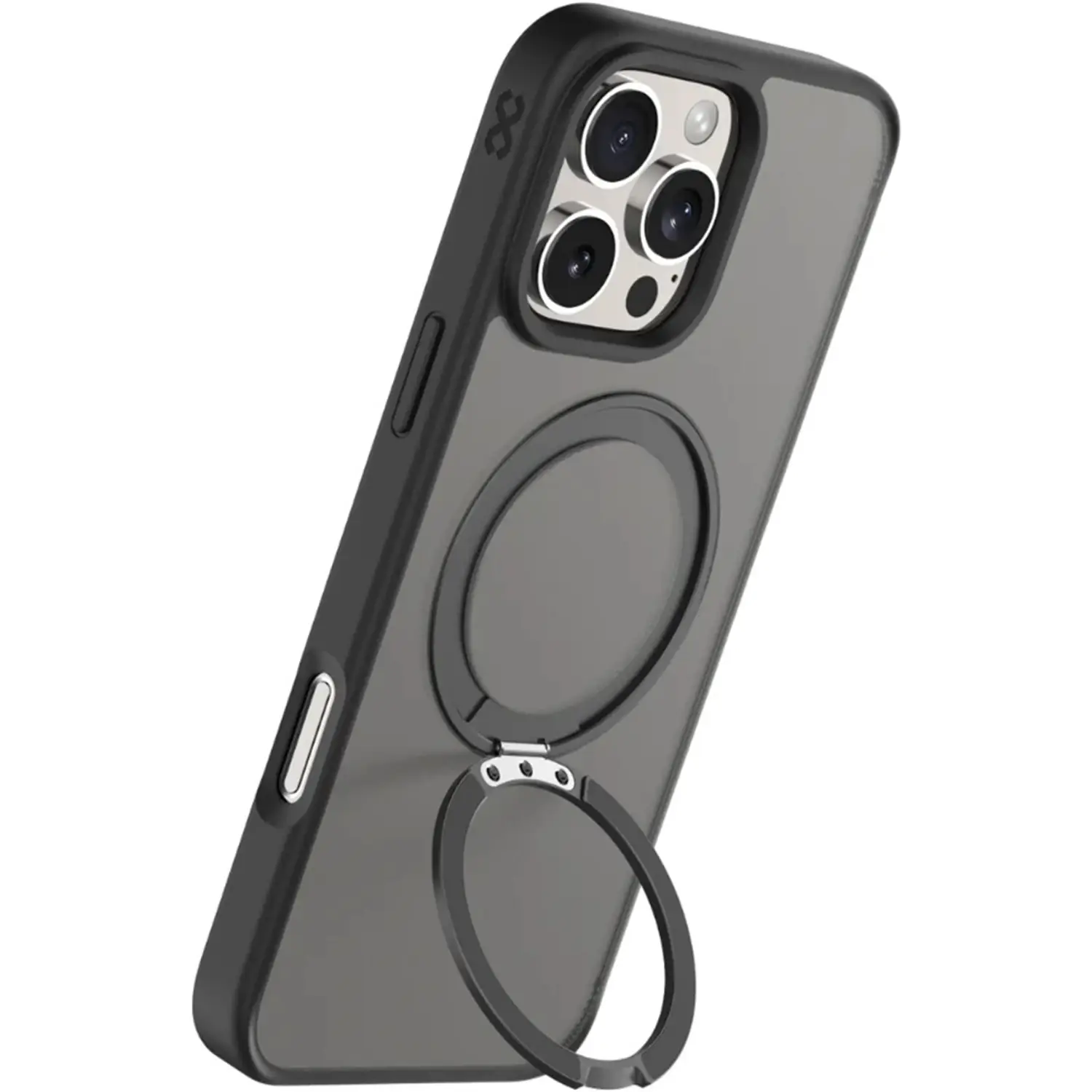 Infinyty Pristine Transparent Case with Metal Edges, Ring with Rotatable Stand for iPhone 16 Pro, Grey - Image 2