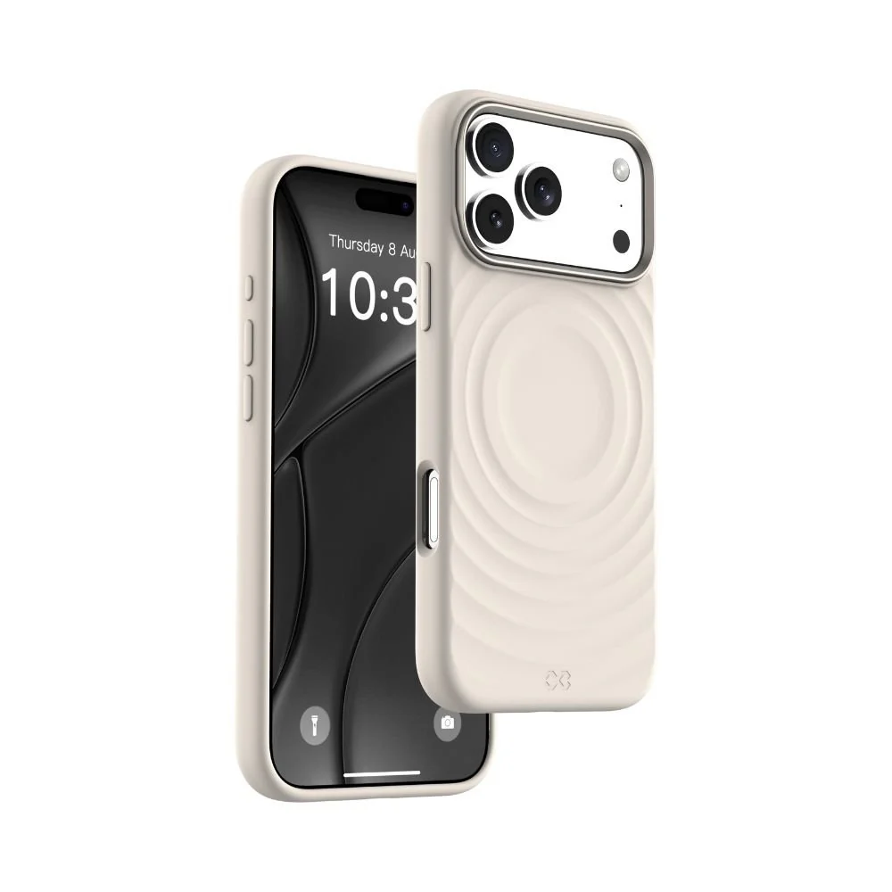 Infinyty QUIVERX Ripple Case with Metallic Camera Frame for iPhone 17 Pro Max, Beige