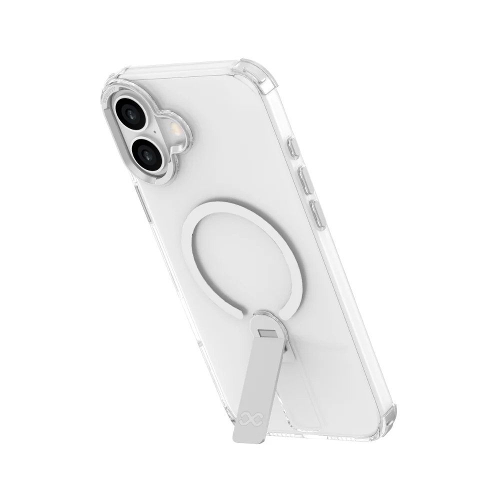 Infinyty Stanzo Transparent Case with Silver Metal Camera Ring & Stand for iPhone 16 - Image 2