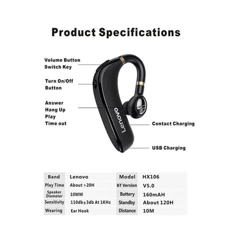 Lenovo Business Bluetooth Earphones Black - Image 7