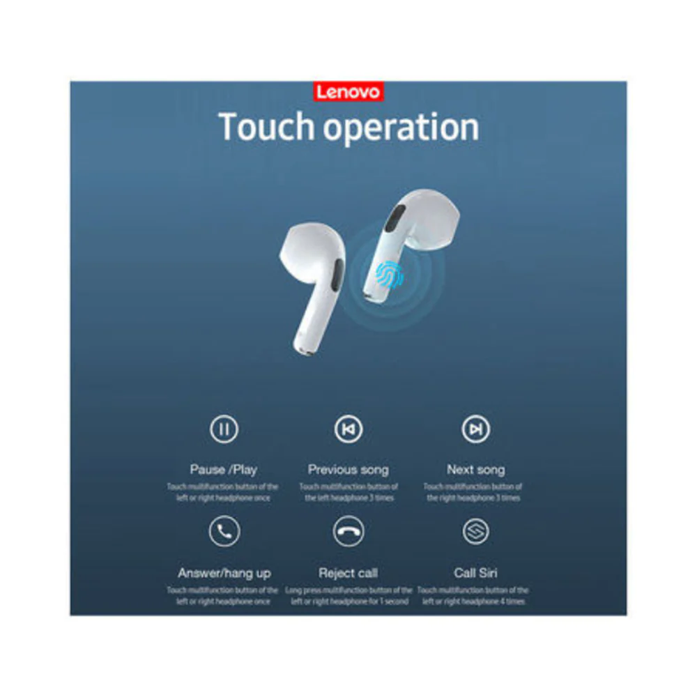 Lenovo LivePods TWS Bluetooth Portable Earbuds White - Image 6
