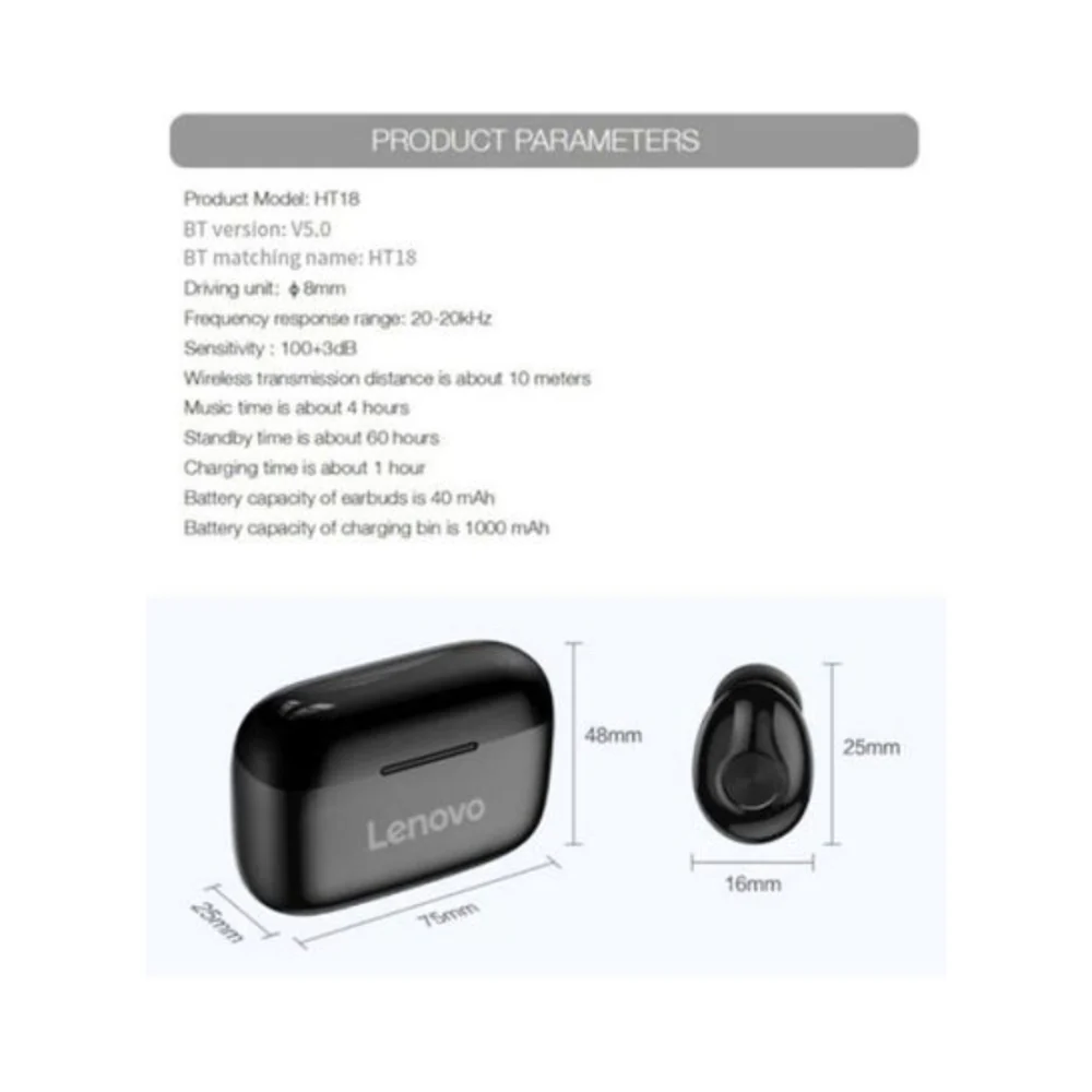 Lenovo True Wireless Stereo Earbuds with Charging Case Black - Image 6