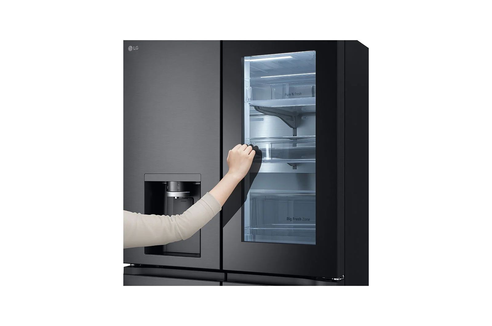 LG Black Glass InstaView, French Door Fridge, Essence Black Steel 681L GR-X34FFCAB - Image 4