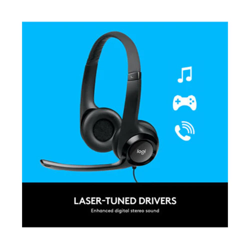 Logitech USB Wired Over-Ear Headphones Black - Image 3
