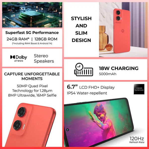 Motorola G35 5G Smartphone, 8GB, 128GB, 50MP+8MP Camera, Android 14, Guava Red - Image 4