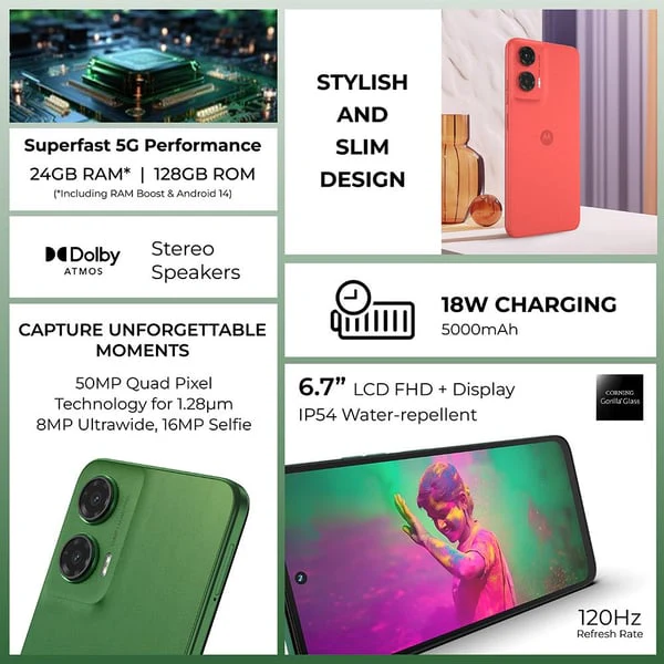 Motorola G35 5G Smartphone, 8GB, 128GB, 50MP+8MP Camera, Android 14, Leaf Green - Image 4