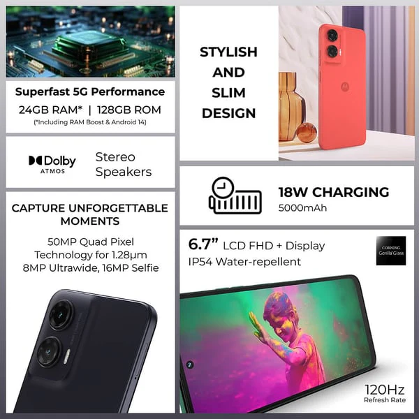 Motorola G35 5G Smartphone, 8GB, 128GB, 50MP+8MP Camera, Android 14, Midnight Black - Image 3
