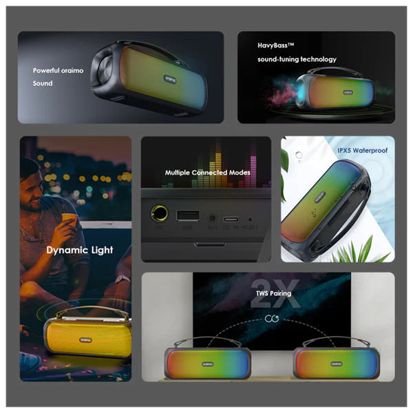 Oraimo  Boom Box Wireless  Bluetooth Speaker, BT V5.0, 85Hz-16KHz 30W, 3600mAh, Black, OBS-75DBLK - Image 4