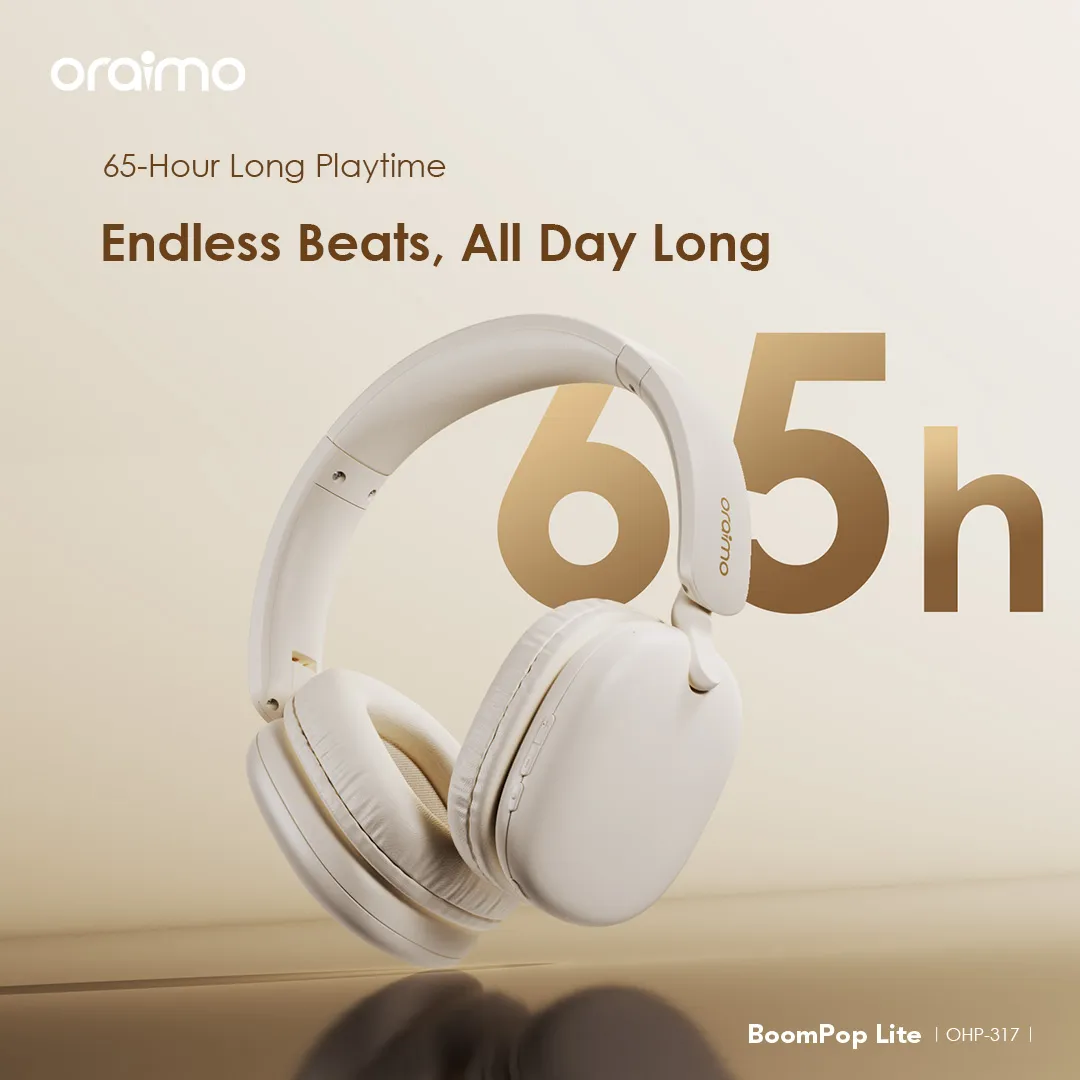 Oraimo  BoomPop Lite  Over-Ear  On Ear Headset, BT V5.3, ENC, 60-Hour Long Playtime, Gold, OHP-317LGLD - Image 2