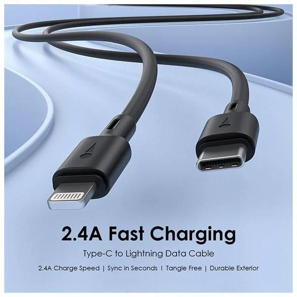 Oraimo  FastLine 2 Data Sync Cable, Type-C to Lightning, 2.4A, 1Meter, Black, OCD-CL54BLK - Image 2