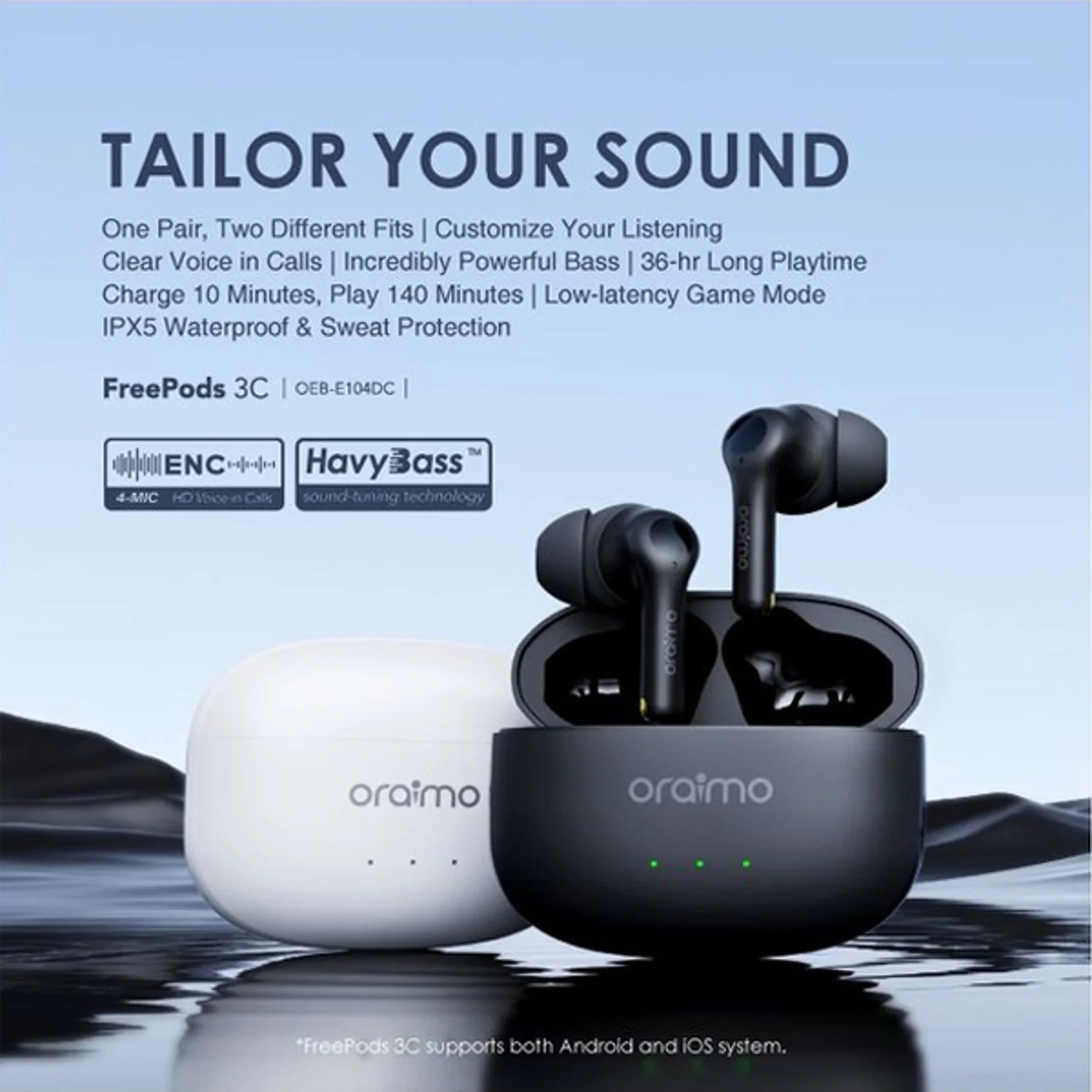 Oraimo  FreePods 3C TWS True Wireless Earbuds, BT V5.3, ENC, Black, OEB-E104DCBLK - Image 5