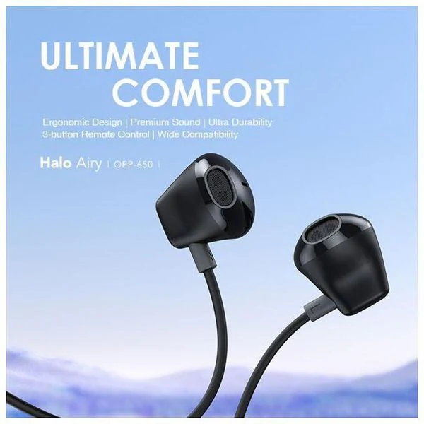 Oraimo Halo Airy in Ear Earphone, Type C, 1.2 Meter, Black, OEP-650BLK - Image 2