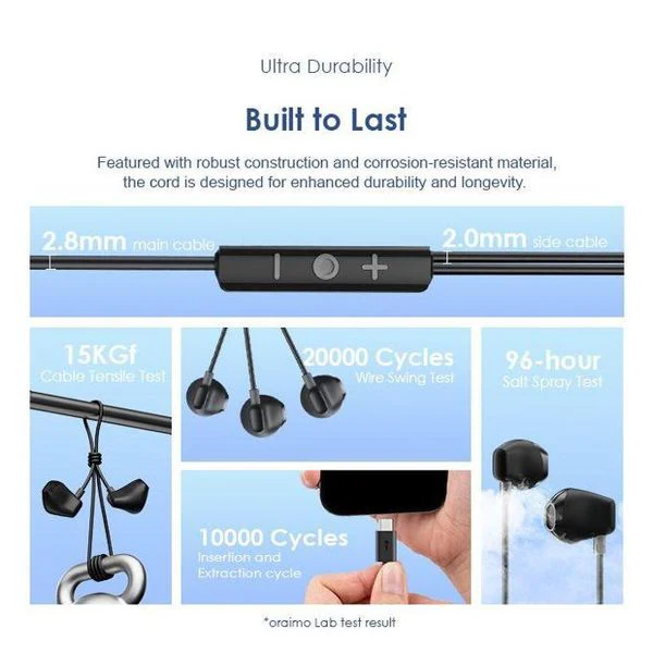 Oraimo Halo Airy in Ear Earphone, Type C, 1.2 Meter, Black, OEP-650BLK - Image 4
