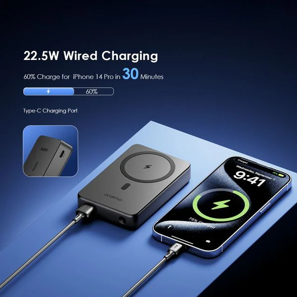 Oraimo  MagPower Magsafe Power Bank, Wireless, 15W, 10,000mAh, Black, OPB-7102W - Image 5