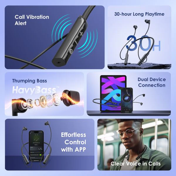 Oraimo  necklace lite Vibration Notifications Neckband, BT V5.3, 220mAh, Dual-device Connectivity, Black, OEB-E311BLK - Image 3