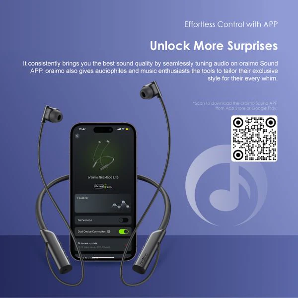 Oraimo  necklace lite Vibration Notifications Neckband, BT V5.3, 220mAh, Dual-device Connectivity, Blue, OEB-E311BLU - Image 6