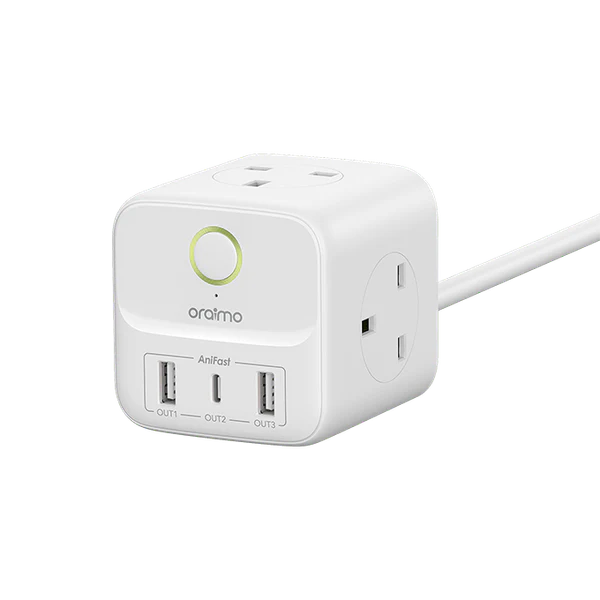 Oraimo  PowerHub C Multi-ports Charging Power Extension, 100V-240V~50Hz 2500W, Output C1+Output A2: 5V/3.4A(Max), White, OWS-U342