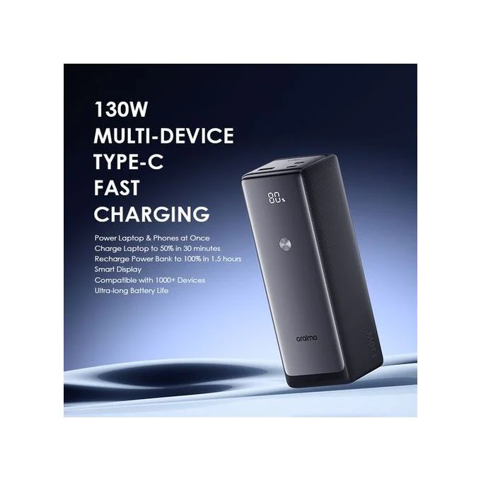 Oraimo  Powerjet 130 Smart Digital Display Power Bank, Laptop & Phone Power bank, 130W Type-C Fast Charging, 27600mAh, Grey, OPB-727SQ