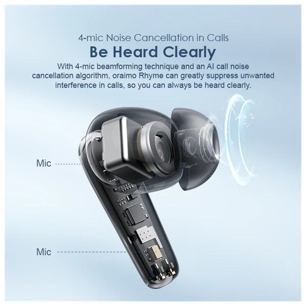 Oraimo  Rhyme ANC True Wireless Earbuds, IPX4 Water Proof, BT V5.2, 300mAh, Black, OEB-E06DNBLK - Image 3