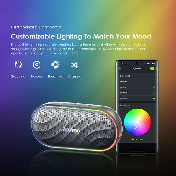 Oraimo  Space Box Wireless  Bluetooth Speaker, BT V5.4,  80Hz-20KHz 8W, 1800mAh/3.7V, Grey, OBS-382SGRY - Image 6