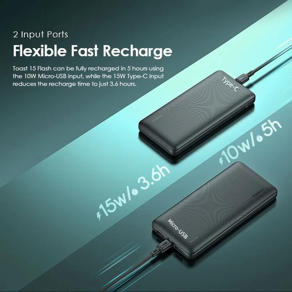Oraimo  Toast 15 Dual input Power Bank, 15W Type-C IN & OUT, Fast Charging, 20,000 mAh, Black, OPB-1100 - Image 5