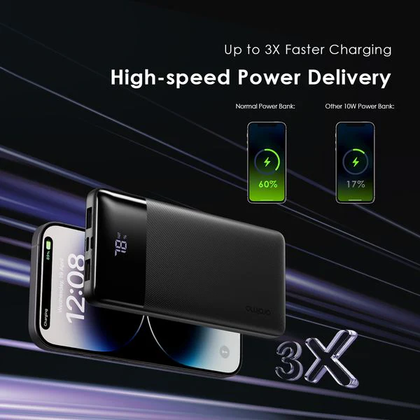 Oraimo  Toast 22.5  Type-C (IN/OUT) Power Bank, PD&QC 3.0 Compatible, 22.5W, 10,000mAh, Black, OPB-7100Q - Image 2