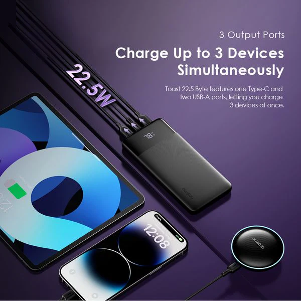 Oraimo  Toast 22.5  Type-C (IN/OUT) Power Bank, PD&QC 3.0 Compatible, 22.5W, 10,000mAh, Black, OPB-7100Q - Image 4