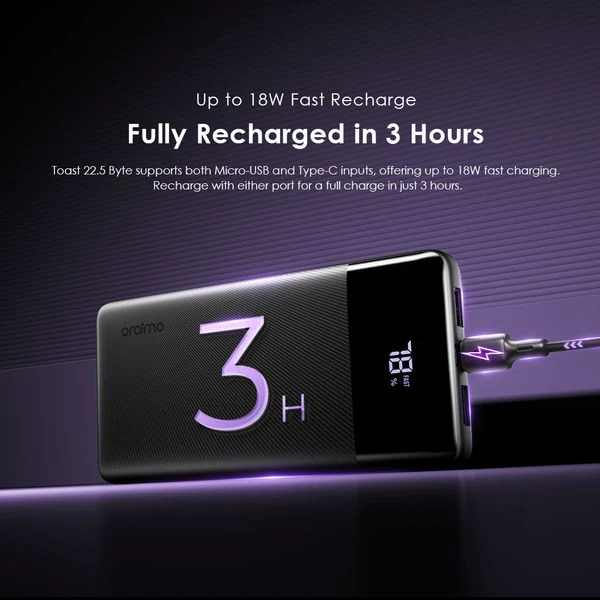 Oraimo  Toast 22.5  Type-C (IN/OUT) Power Bank, PD&QC 3.0 Compatible, 22.5W, 10,000mAh, Black, OPB-7100Q - Image 5