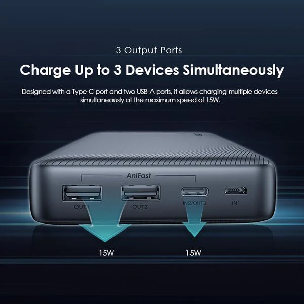 Oraimo  traveler 15 Dual input Power Bank, 15W Type-C IN & OUT, Fast Charging, 20,000 mAh, Black, OPB-1200 - Image 4