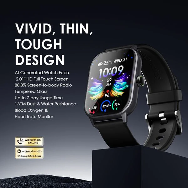 Oraimo  Watch 5  Bluetooth Call Smart Watch, Waterproof: 1ATM, BT V5.2, 300mAh, Chrome, OSW-805LC - Image 3