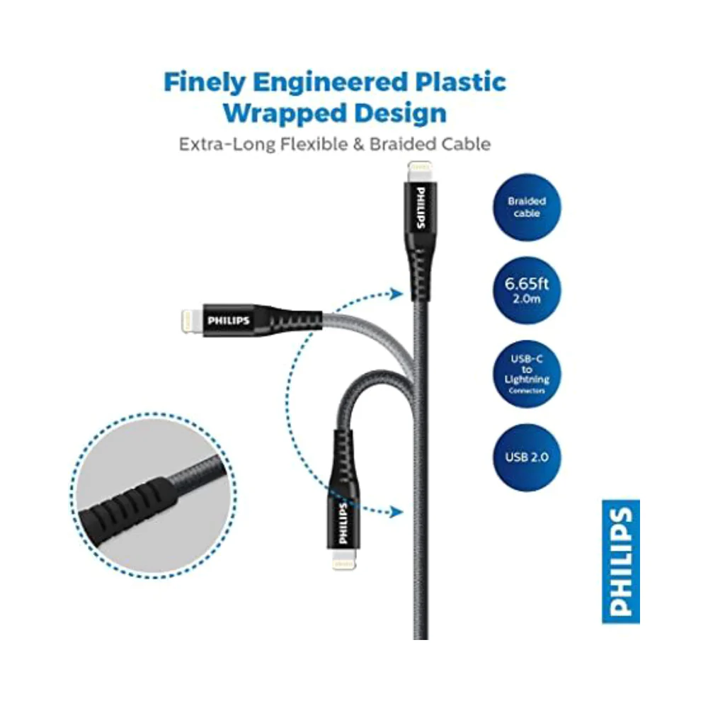 Philips USB-C To Lightning Cable 200cm Black - Image 2