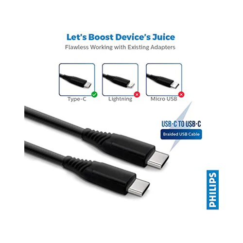 Philips USB-C To USB-C Cable 200cm Black - Image 3
