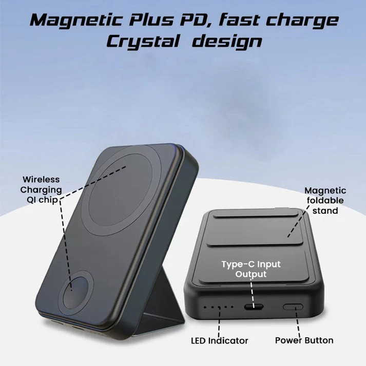 PROTECT 2-in-1 Magnetic Power Bank, 15W, Type C Charging, For iphone , Apple Watch, With Stand, Black, M1W - Image 3