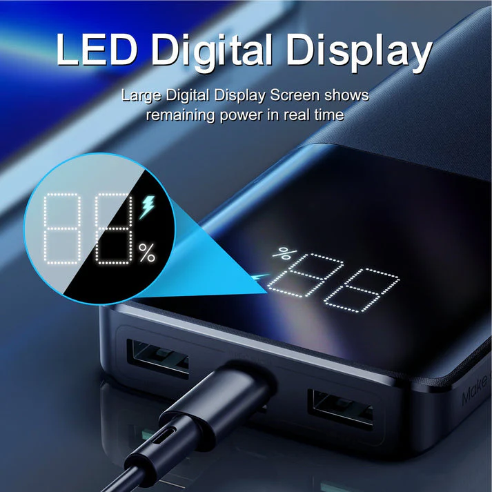 PROTECT Fast Charge 22.5W Power Bank, Type C Charging, Dual Output, 10,000mAh, Digital Screen, With Type C Cable , Black, QP191 - Image 4