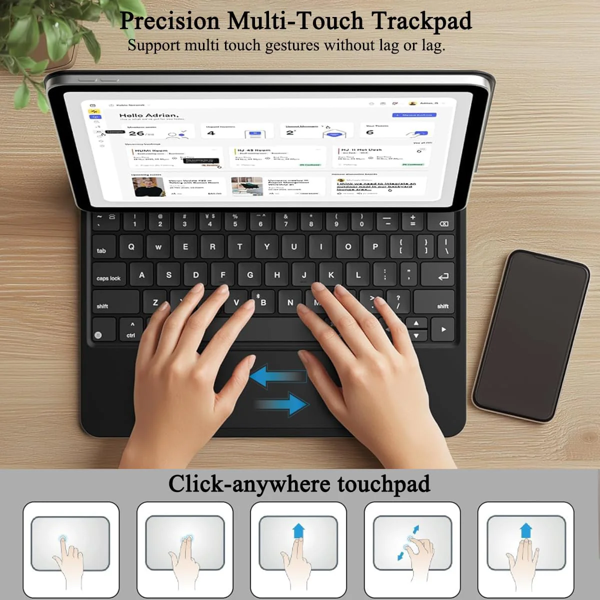 PROTECT  iPad 10.9inch / 11 inch Magnetic Tablet Keyboard, Bluetooth, With Trackpad, Backlit, Grey, HL118-128 - Image 2