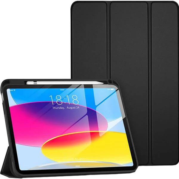 PROTECT iPad 10th Gen Protective Ipad Cover, With Screen Protector, Silcon, Trifold Stand , Auto Wakeup Sleep, Pen Slot, Black, PIPAD10BLK