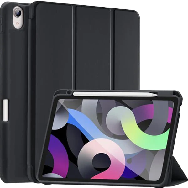 PROTECT  iPad Air 10.9 inch Protective Ipad Cover, With Screen Protector, Silcon, Trifold Stand , Auto Wakeup Sleep, Pen Slot, Black, PIPADA10.9BLK